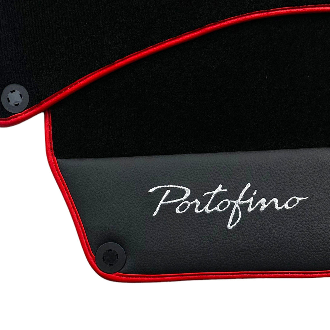 Black Floor Mats For Ferrari Portofino (2018-2023) With Leather and Red Trim - AutoWin