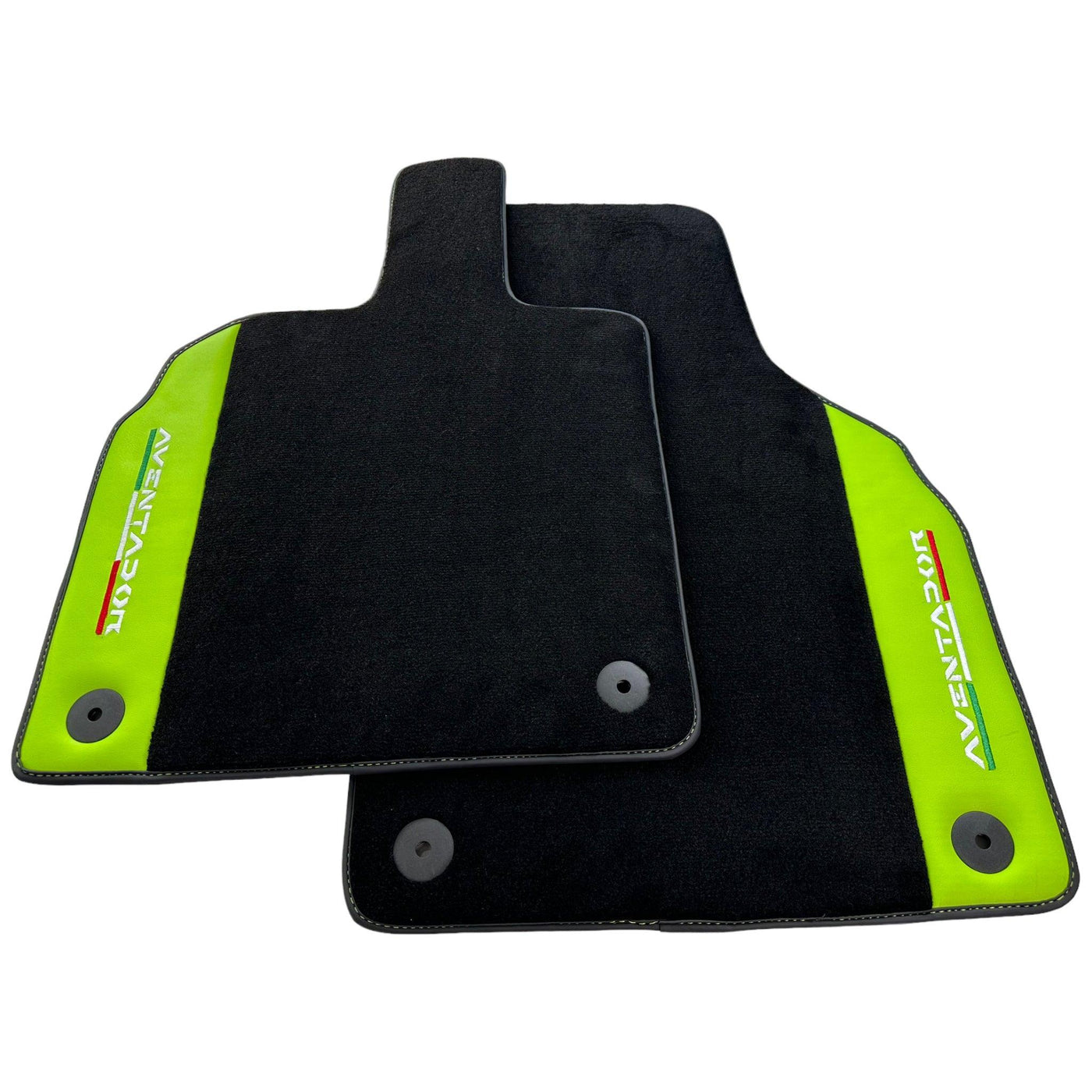 Black Floor Mats for Lamborghini Aventador With Green Leather - AutoWin