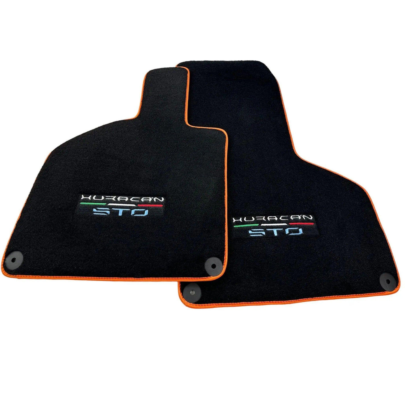 Black Floor Mats for Lamborghini Huracan STO with Orange Trim - AutoWin