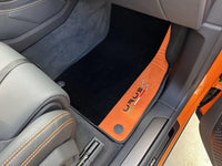 Black Floor Mats For Lamborghini Urus S With Orange Alcantara Leather - AutoWin