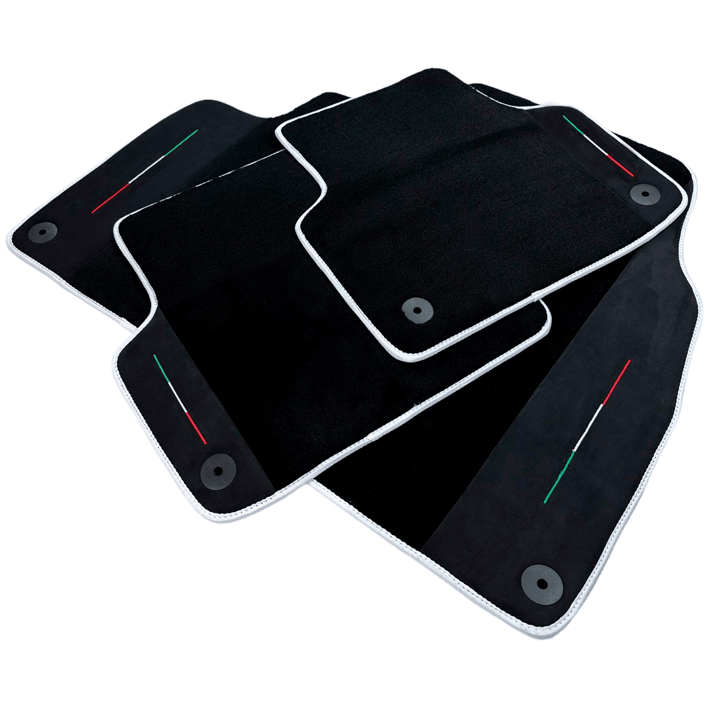 Black Floor Mats For Lamborghini Urus With Alcantara Leather White Trim - AutoWin