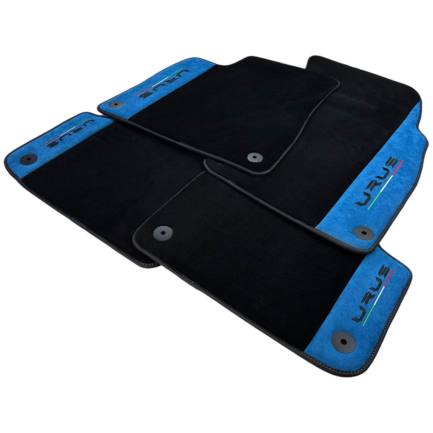 Black Floor Mats For Lamborghini Urus With Blue Alcantara Leather - AutoWin