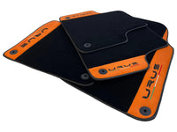 Black Floor Mats For Lamborghini Urus With Orange Alcantara Leather - AutoWin