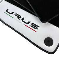Black Floor Mats for Lamborghini Urus With White Leather - AutoWin