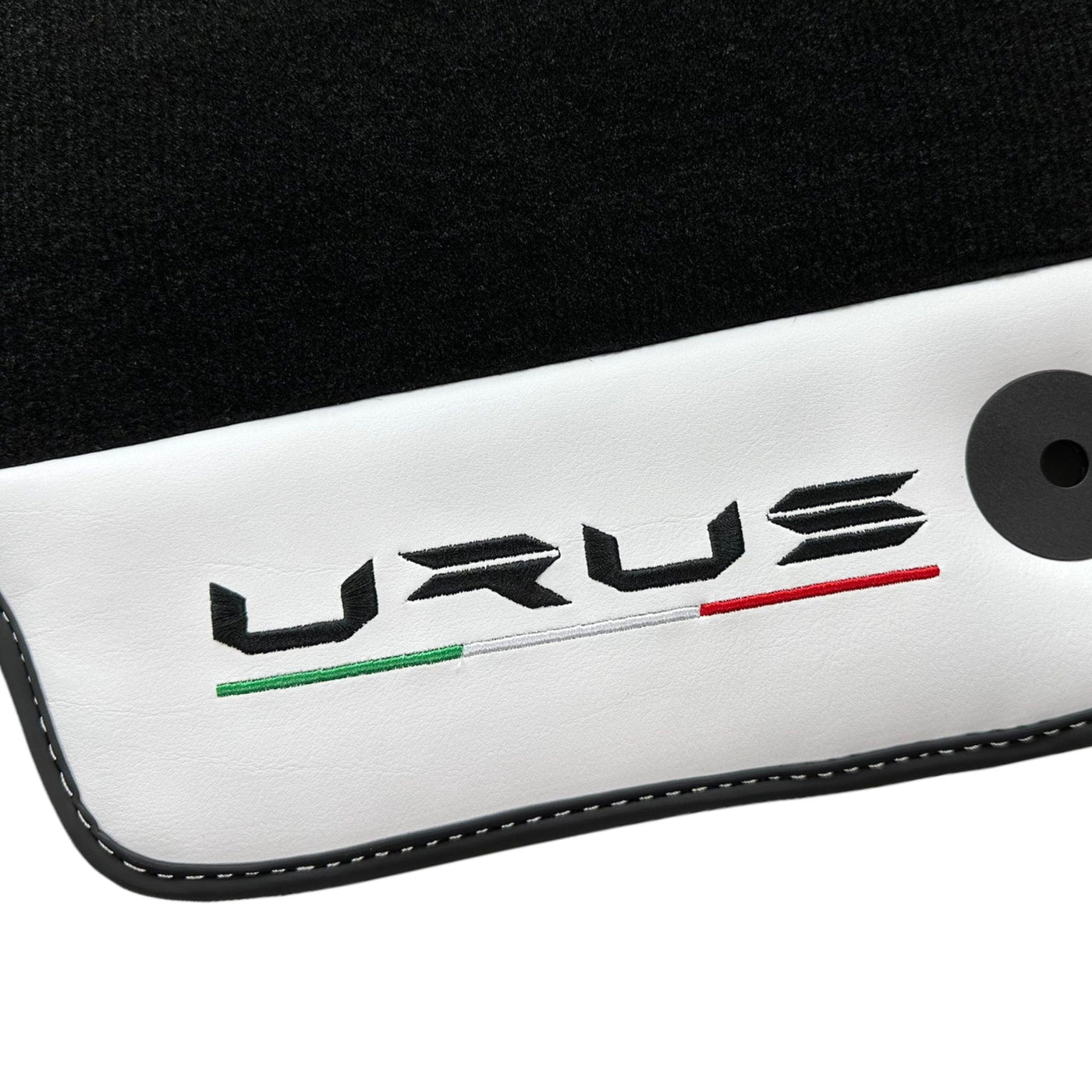 Black Floor Mats for Lamborghini Urus With White Leather - AutoWin