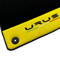 Black Floor Mats For Lamborghini Urus With Yellow Alcantara Leather - AutoWin