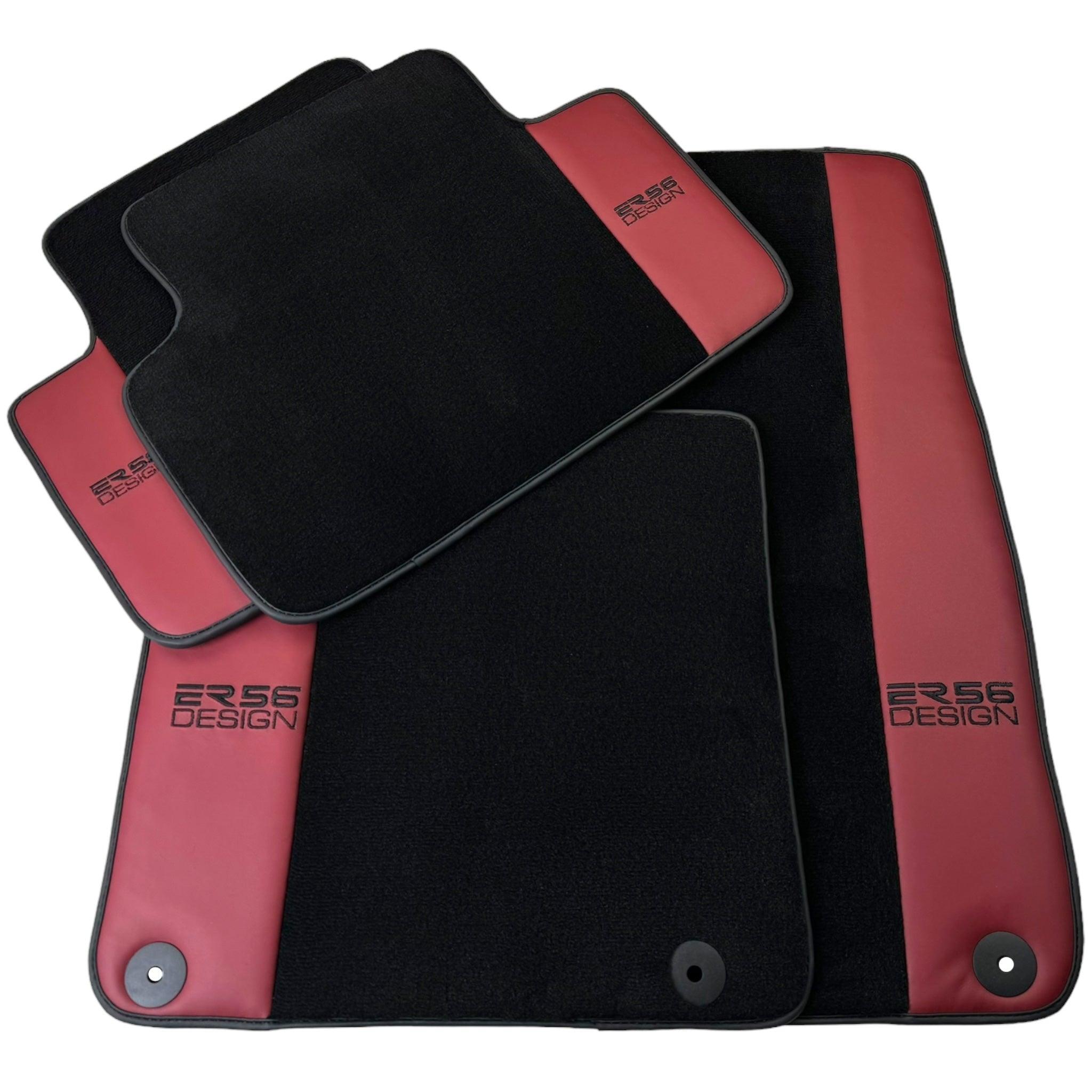 Black Floor Mats for Porsche Macan (2014-2023) with Bordeaux Nappa Leather | ER56 Design - AutoWin