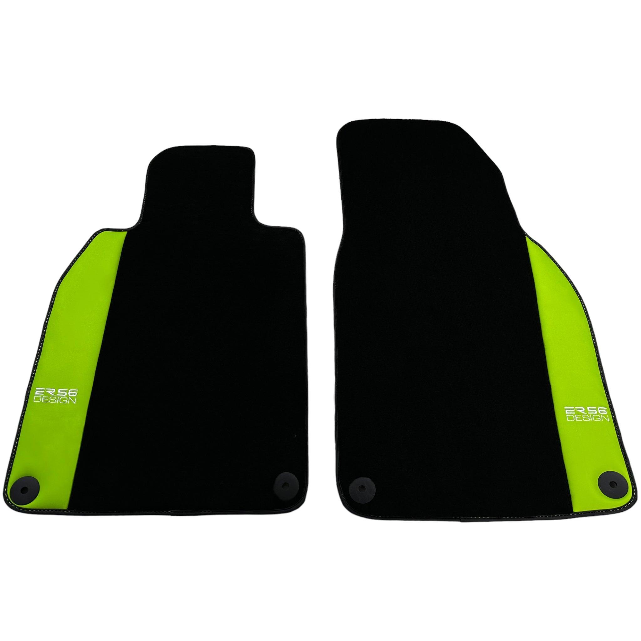 Black Floor Mats for Porsche Macan (2014-2023) with Green Leather ER56 Design - AutoWin