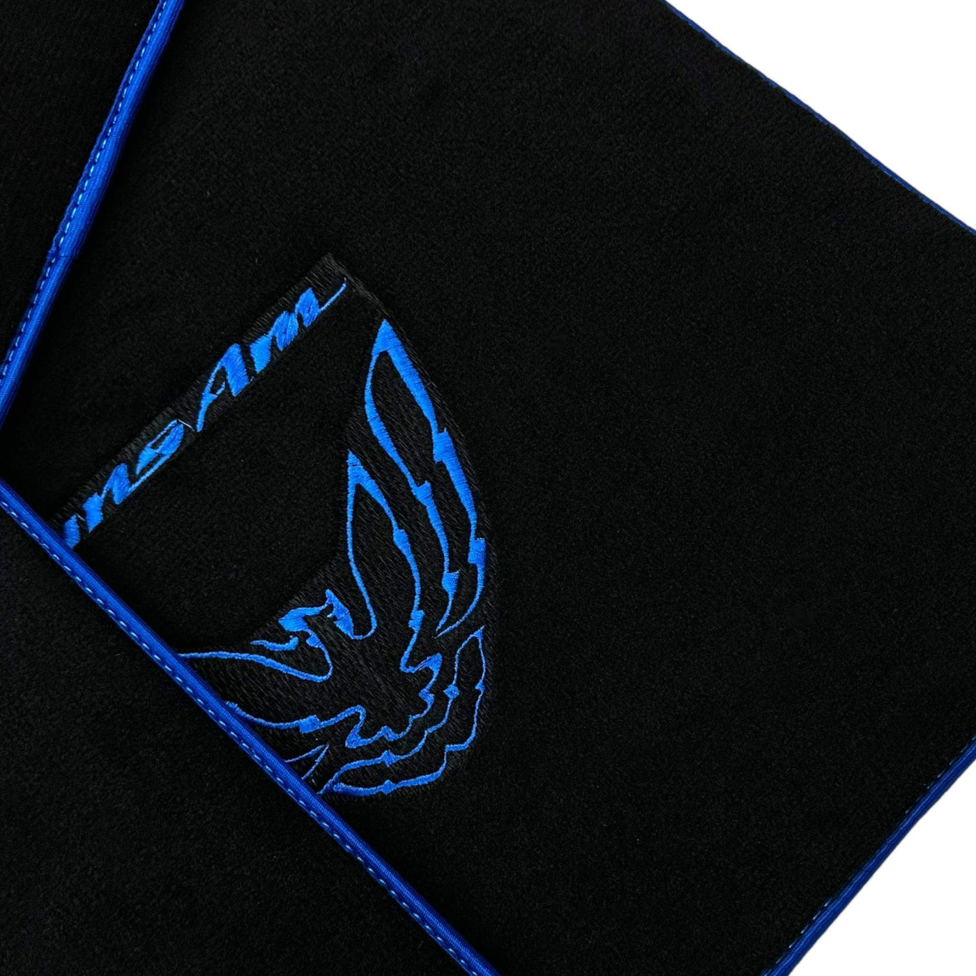 Black Floor Mats with Blue Trim for Pontiac FireBird (1970-1981) with Trans Am Logo - AutoWin
