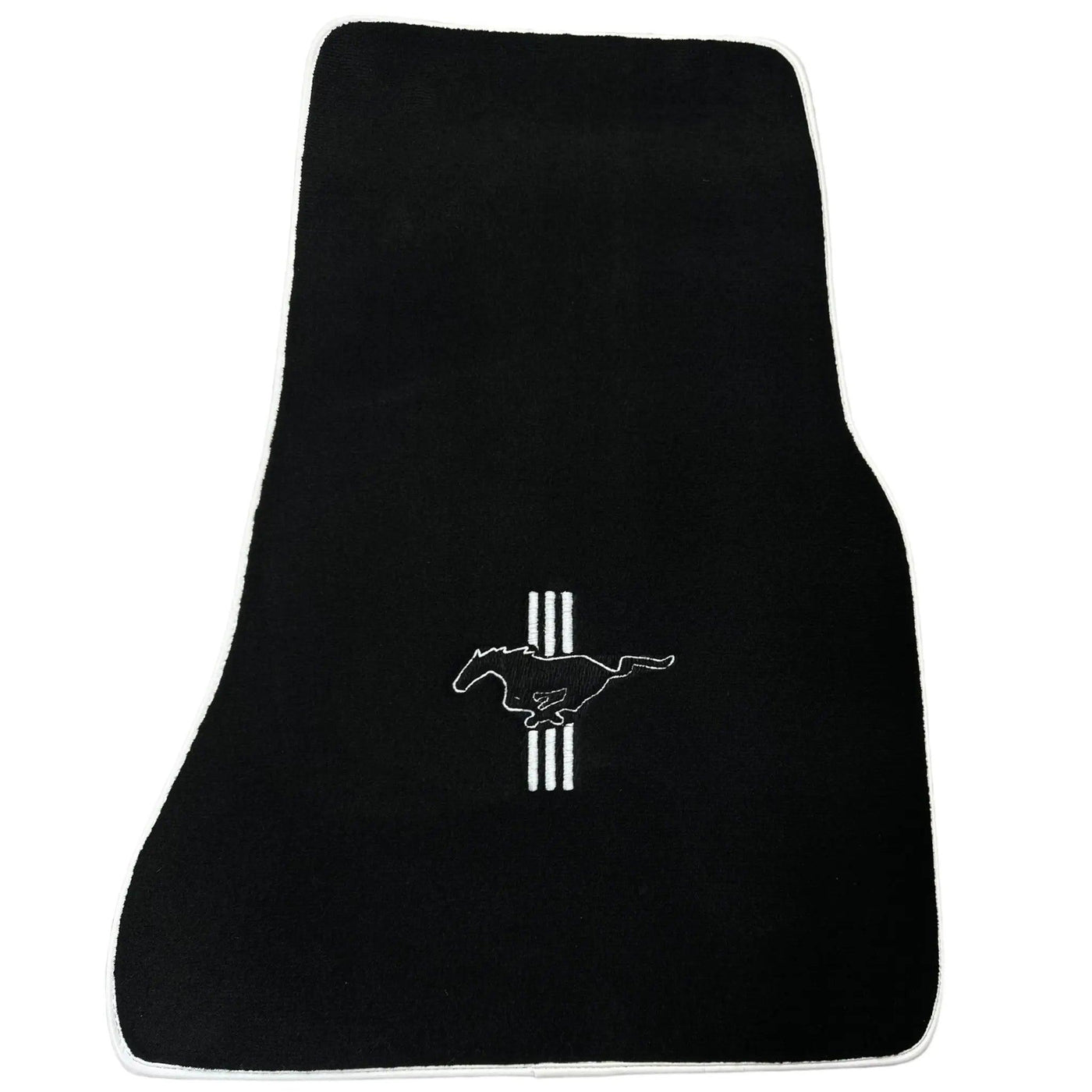 Black Floor Mats with White Trim For Ford Mustang V (2004-2010) With Pony - AutoWin
