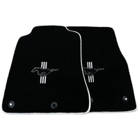 Black Floor Mats with White Trim for Ford Mustang V FL (2011-2014) With Pony - AutoWin