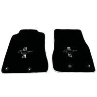Black Floor Mats with White Trim for Ford Mustang V FL (2011-2014) With Pony - AutoWin