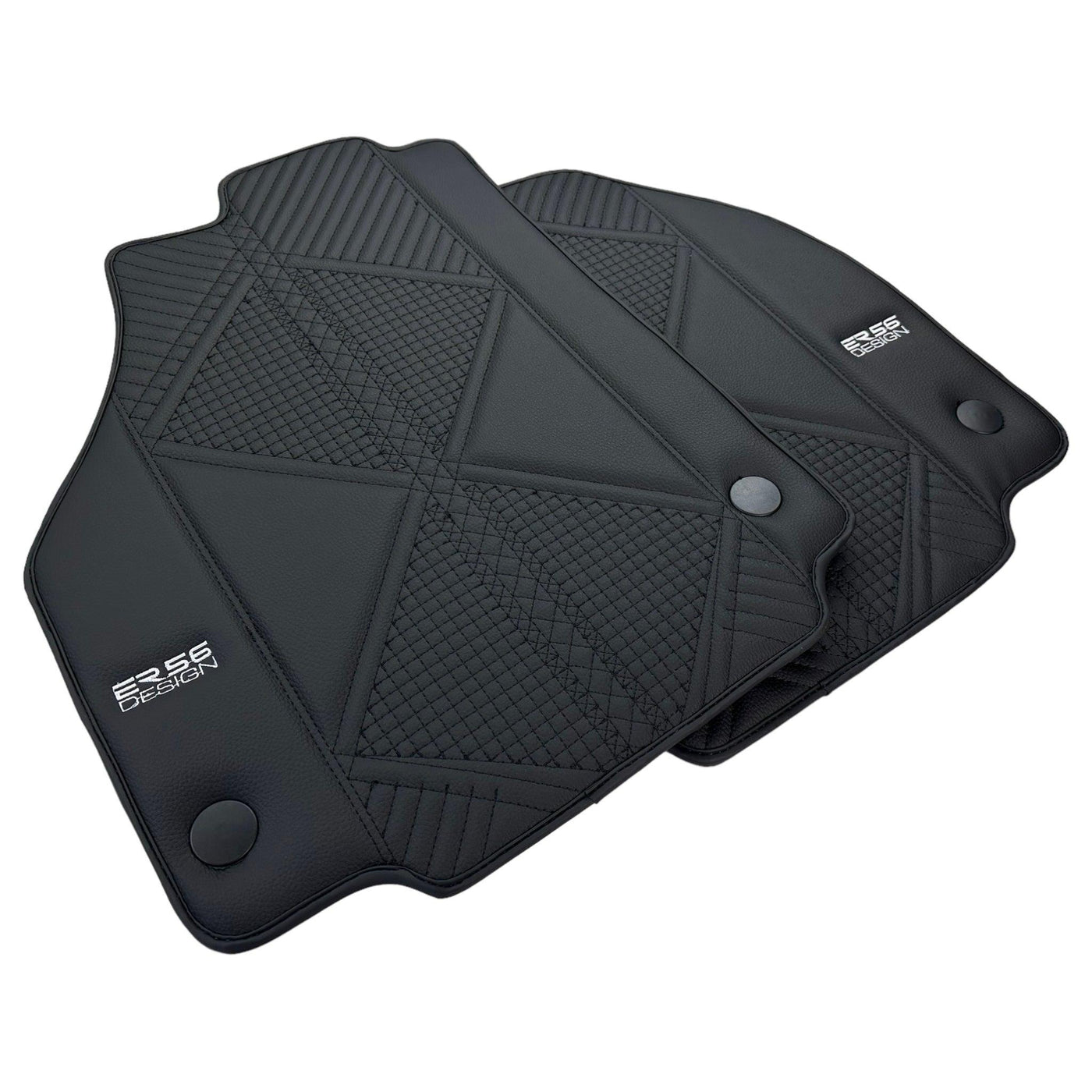 Black Leather Floor Mats For Ferrari 458 Spider (2012-2015) ER56 Design - AutoWin