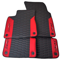 Black Leather Floor Mats For Lamborghini Urus S With Red Nappa Leather - AutoWin