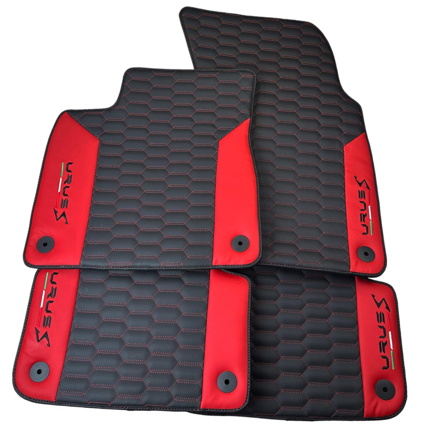 Black Leather Floor Mats For Lamborghini Urus S With Red Nappa Leather - AutoWin