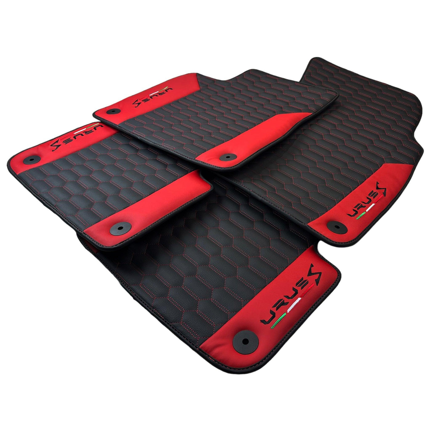 Black Leather Floor Mats For Lamborghini Urus S With Red Nappa Leather - AutoWin