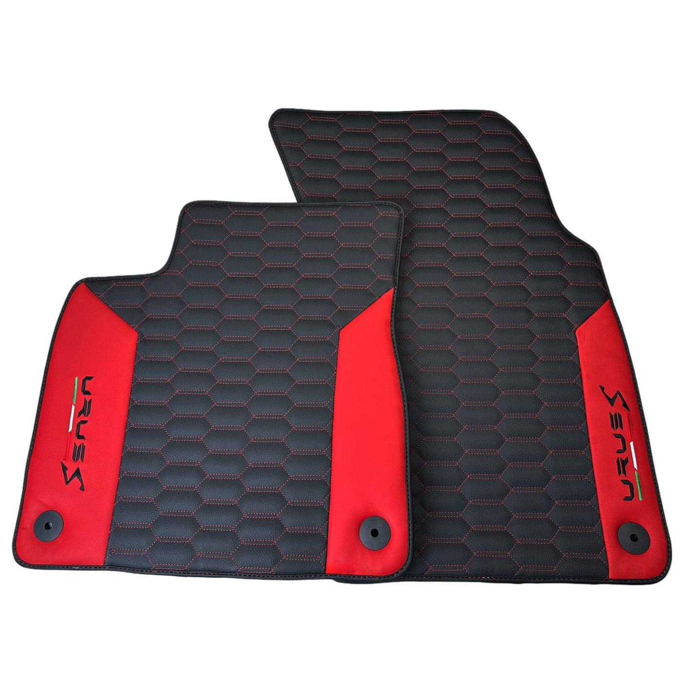 Black Leather Floor Mats For Lamborghini Urus S With Red Nappa Leather - AutoWin