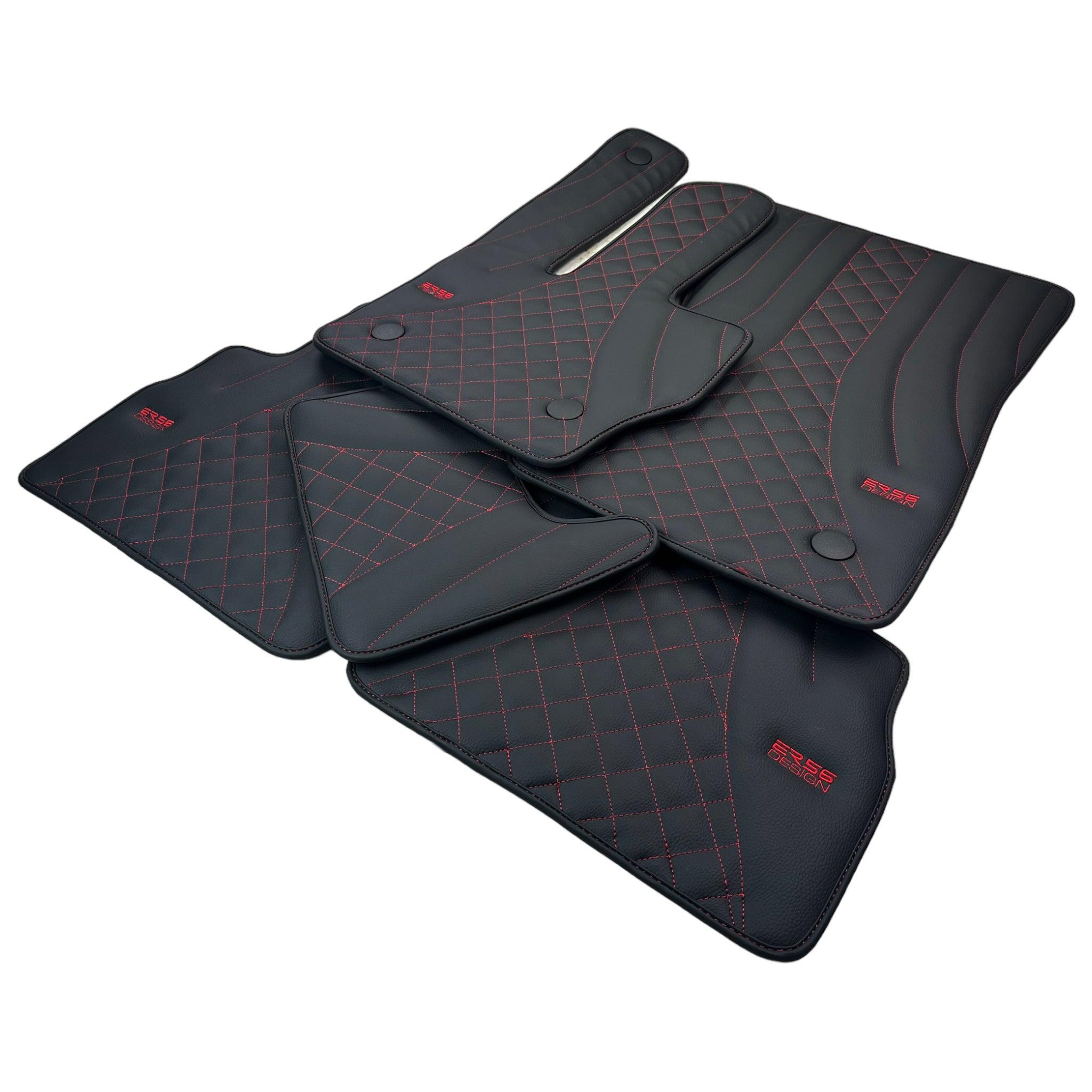 Black Leather Floor Mats for Mercedes-Benz G Class W463 2019-2022 ER56 Design - AutoWin