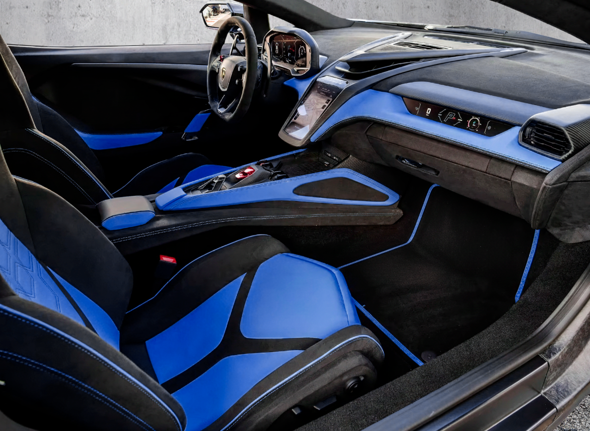 Customizable Black Floor Mats For Lamborghini Urus With Alcantara Leather Dark Blue Trim