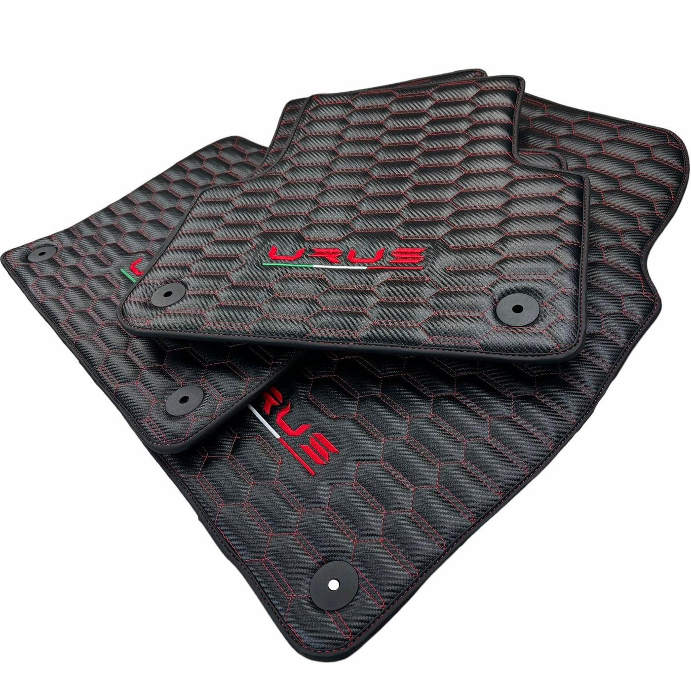 Carbon Fiber Floor Mats for Lamborghini Urus with Red Stitching - AutoWin