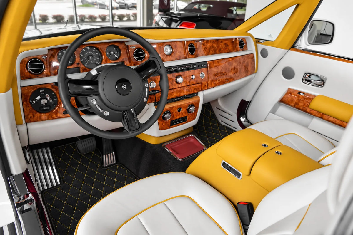 Customizable Leather Floor Mats with Single Diamond Pattern for Rolls Royce Phantom Drophead Coupe (2007-2016) inside the vehicle