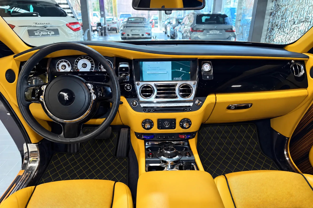 Customizable Leather Floor Mats with Single Diamond Pattern for Rolls Royce Wraith (2013–2023) inside the vehicle