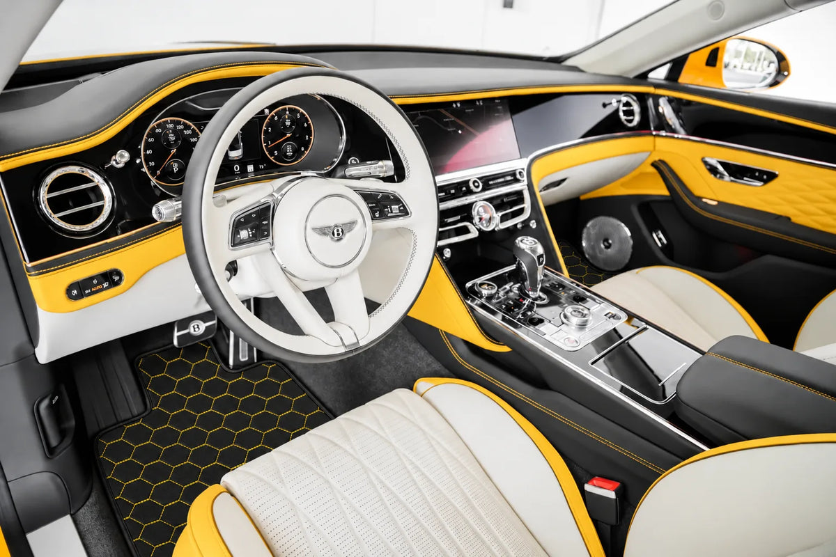 Customizable Leather Floor Mats with Symmetrical Hex Pattern for Bentley Flying Spur (2019-2023) inside the vehicle