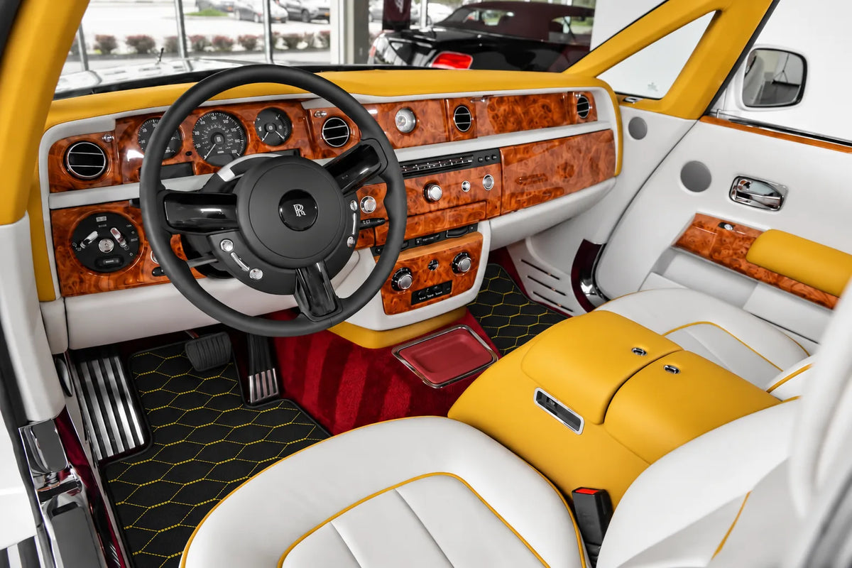 Customizable Leather Floor Mats with Viper Hex Pattern for Rolls Royce Phantom Drophead Coupe (2007-2016) inside the vehicle