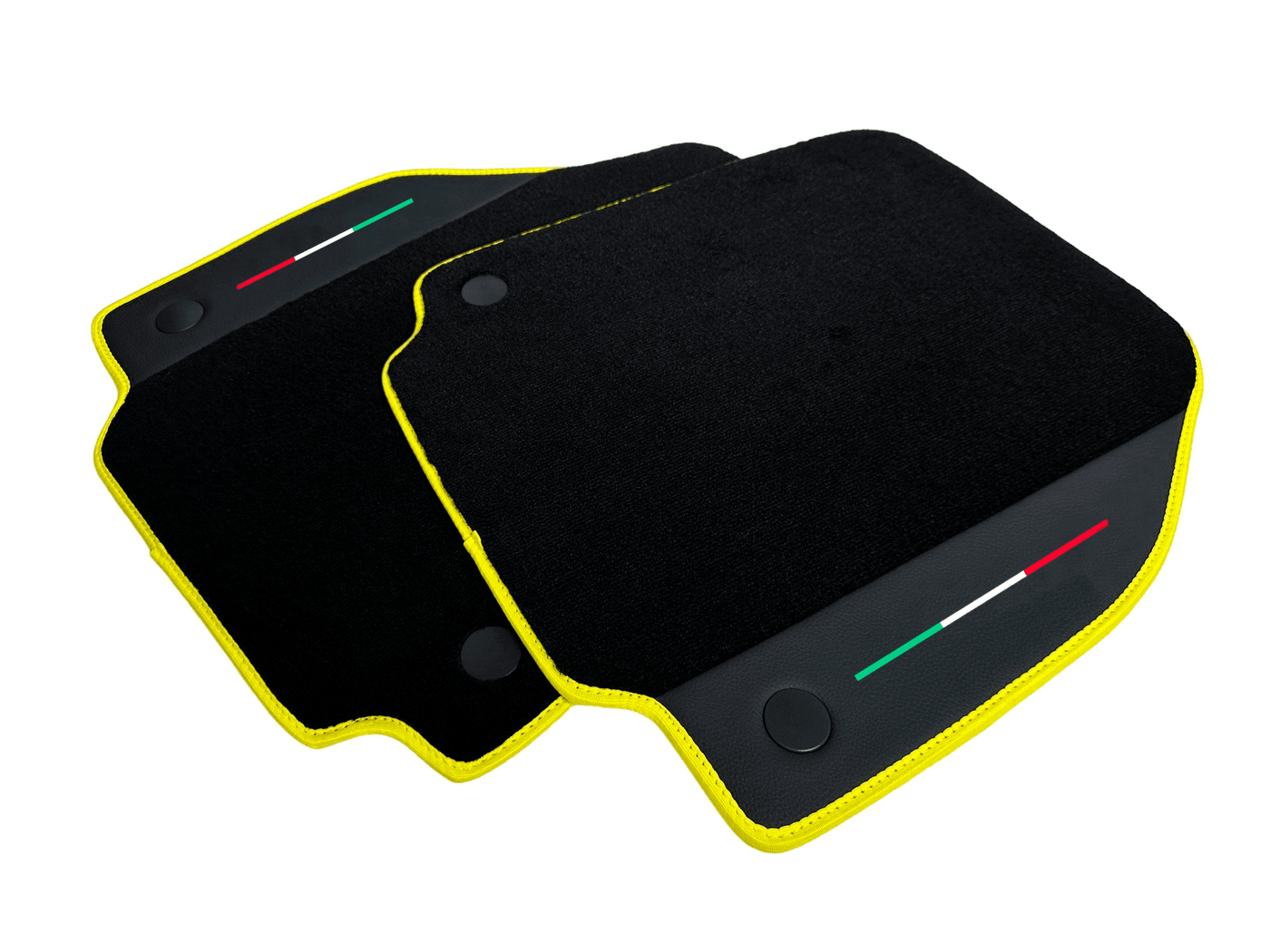 Floor Mats For Ferrari 488 Pista Spider (2019-2021) Leather and Yellow Trim - Italian Flag - AutoWin