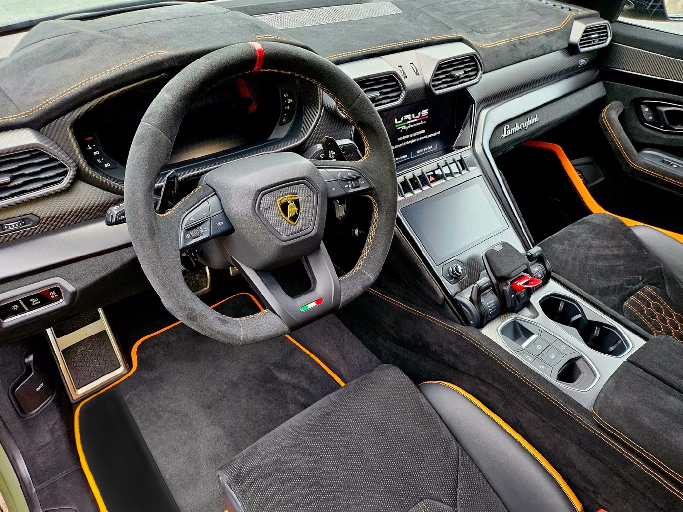 Tapetes de Carro Pretos Personalizáveis para Lamborghini Urus com Couro Alcantara