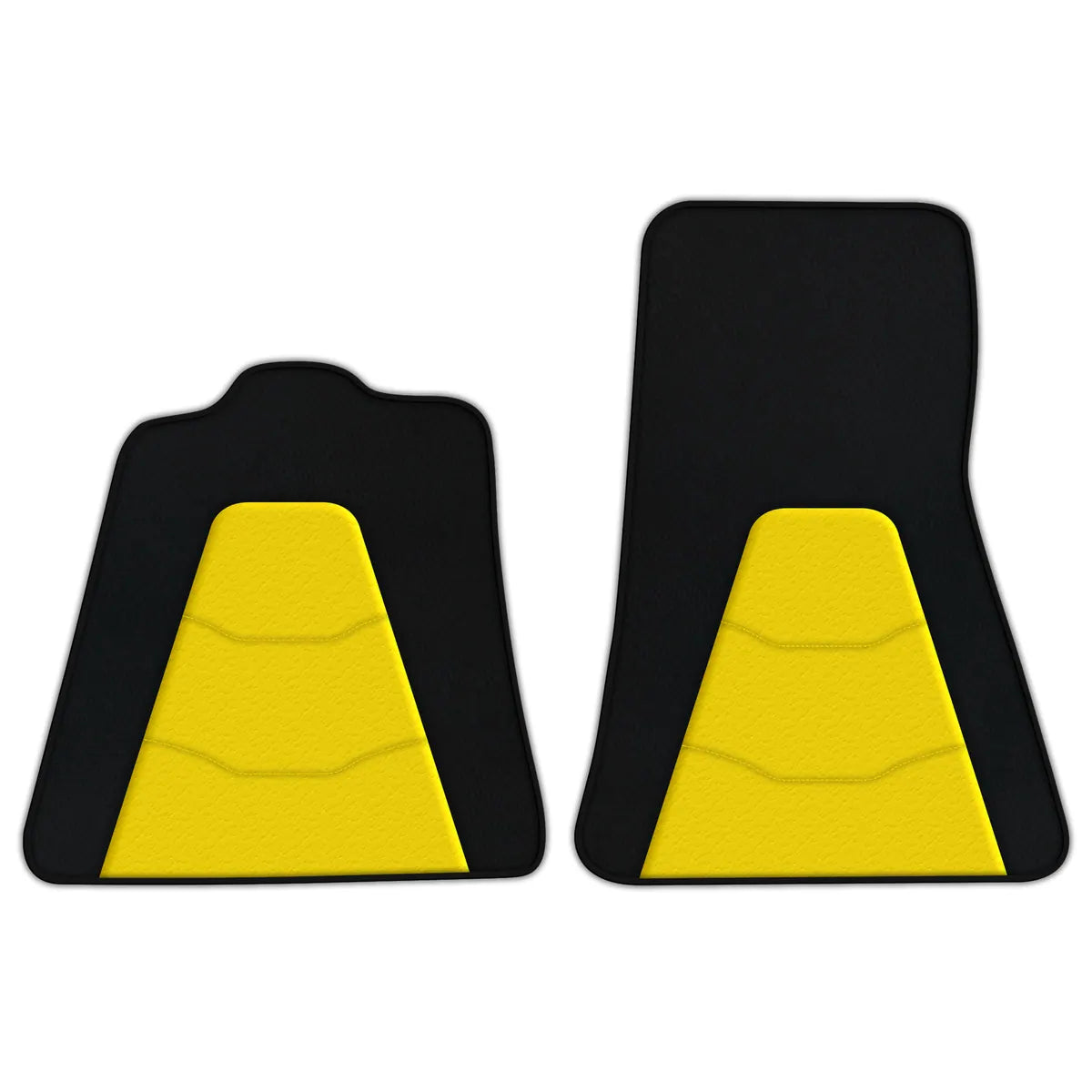 Black leather McLaren P1 floor mats with yellow heel pads