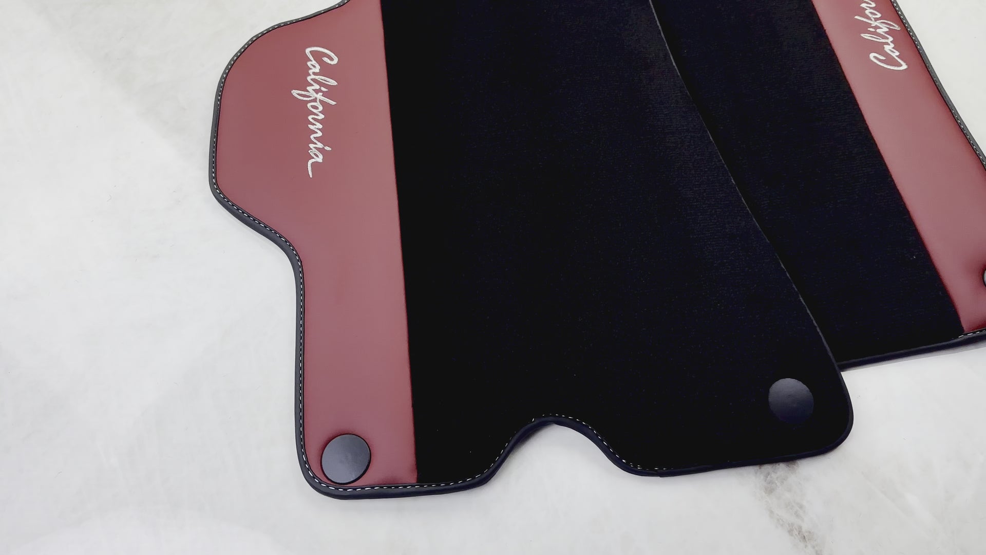 Black Floor Mats for Ferrari California (2008-2014) with Bordeaux Nappa Leather - AutoWin