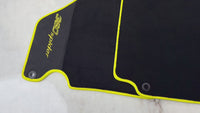 Black Floor Mats for Ferrari 360 Spider with Alcantara Leather | Yellow Trim