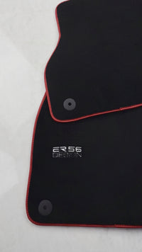 Tapetes de carro pretos para Audi A6 - C8 Sedan (2018-2023) Design ER56 com borda vermelha