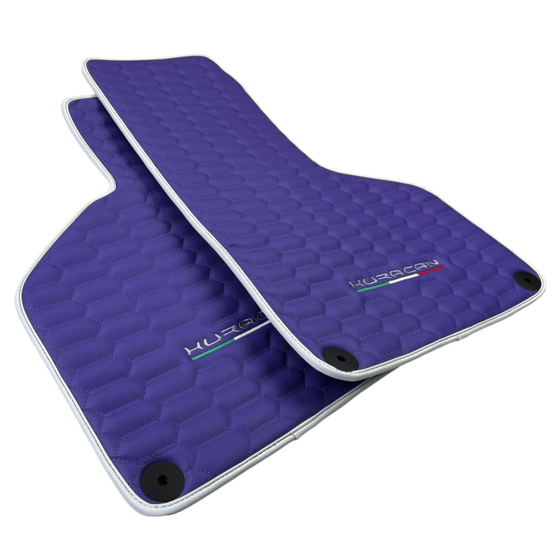 Purple Leather Floor Mats for Lamborghini Huracan with White Trim - AutoWin