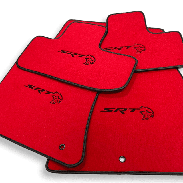 Red Floor Mats For Dodge Challenger SRT 2011-2021 With Emblem Tailored - AutoWin
