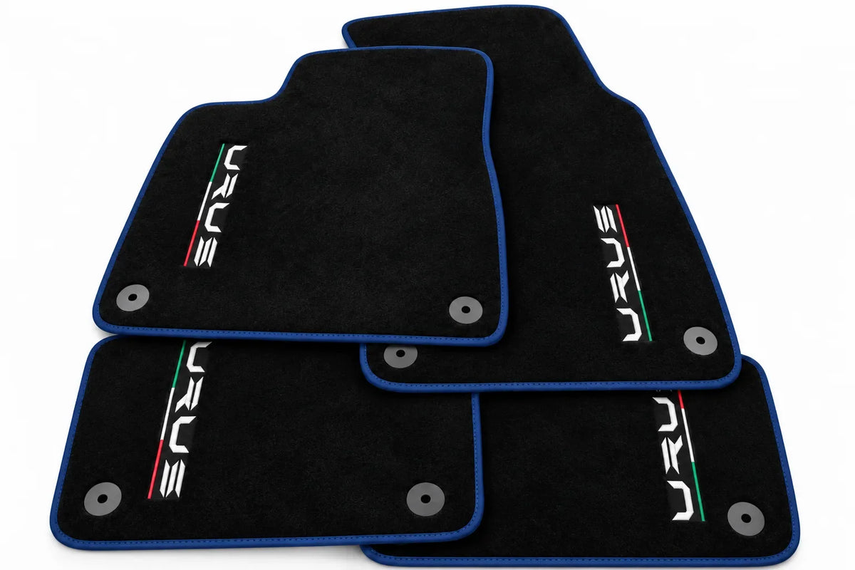Tapetes para automóvel para Lamborghini Urus Preto À medida com detalhes Laranja - Acabamento Azul Escuro