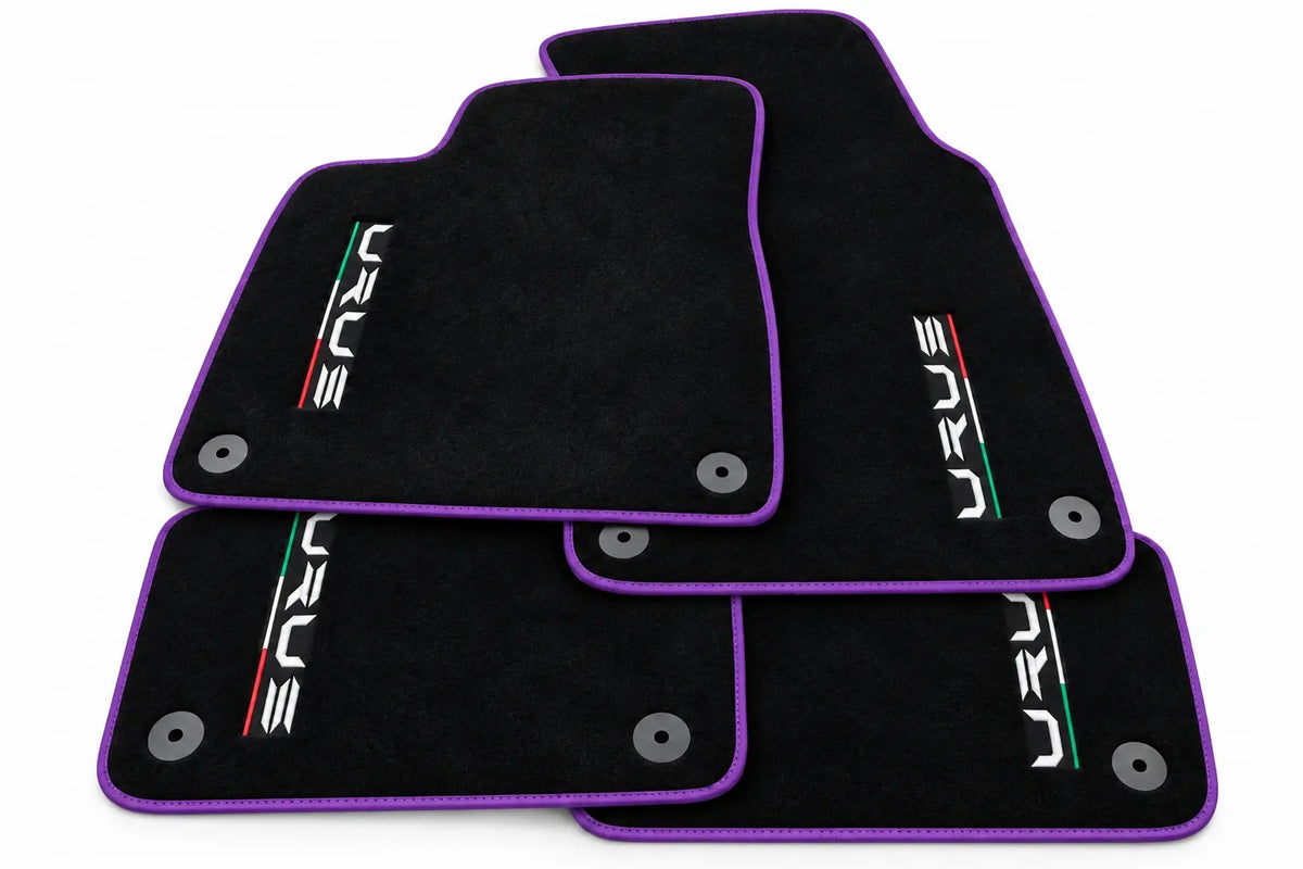 Tapetes para automóvel para Lamborghini Urus pretos à medida com contornos laranja - acabamento roxo