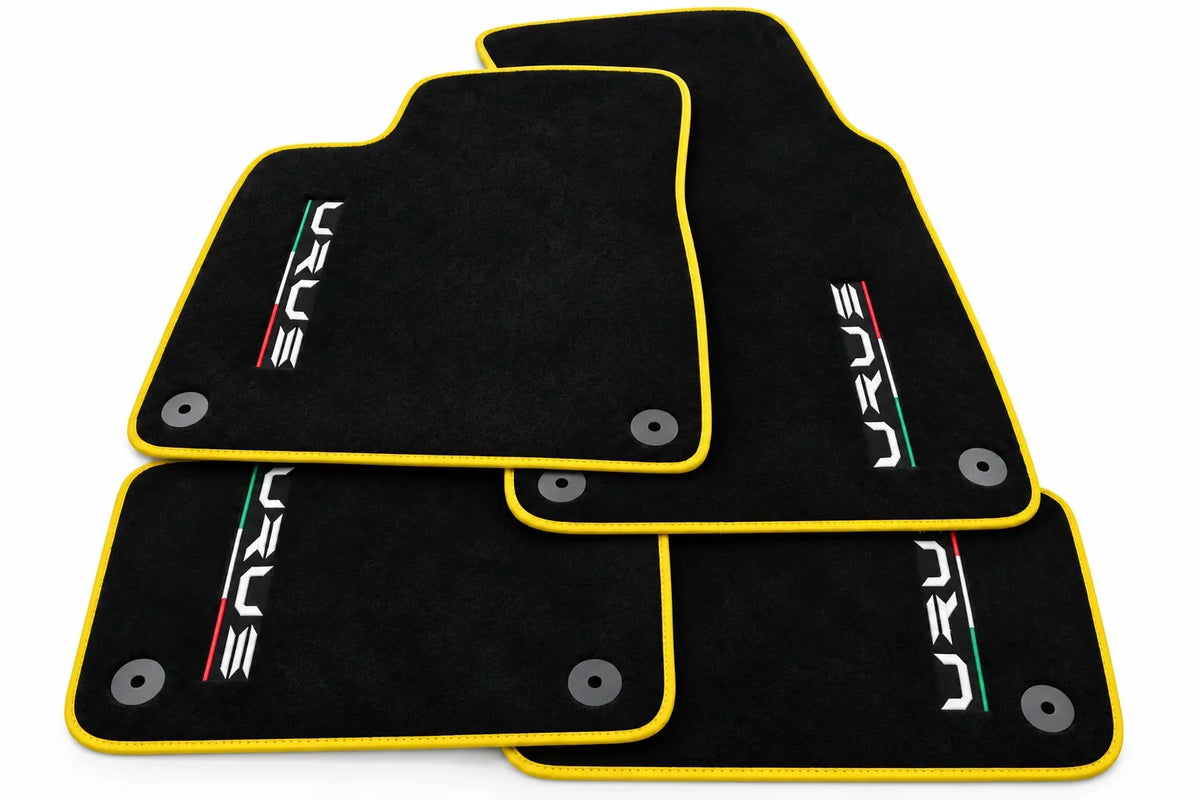 Tapetes para automóvel para Lamborghini Urus Preto À medida com detalhes Laranja - Acabamento Amarelo