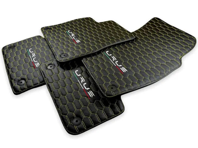 Floor Mats For Lamborghini Urus Leather Yellow Stitching - AutoWin