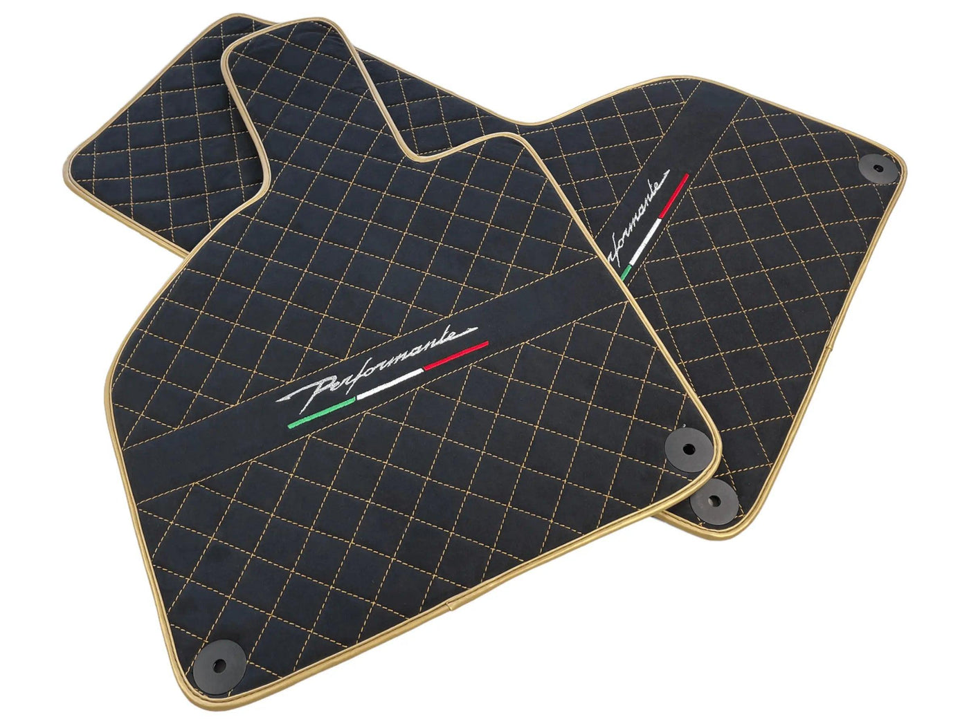 Floor Mats for Lamborghini Huracan Perfomante Alcantara Leather Gold Trim - AutoWin