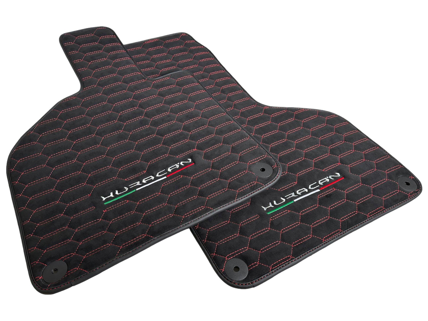 Alcantara Floor Mats for Lamborghini Huracan Red Sewing - AutoWin
