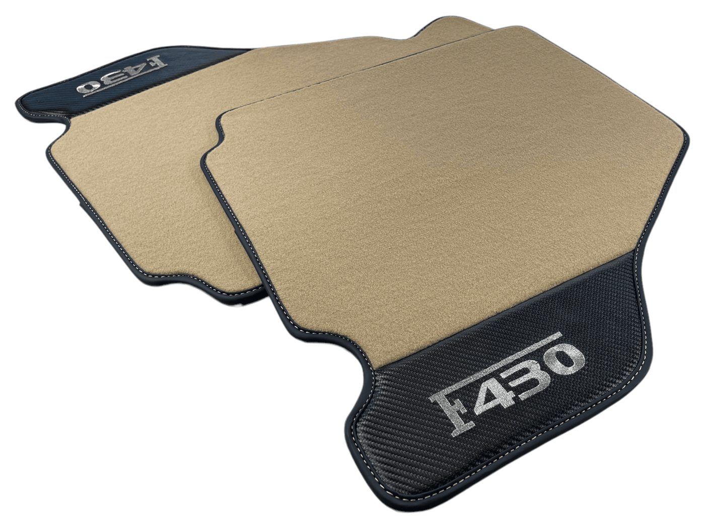 Beige Floor Mats For Ferrari F430 2004-2009 With Carbon Fiber Leather - AutoWin