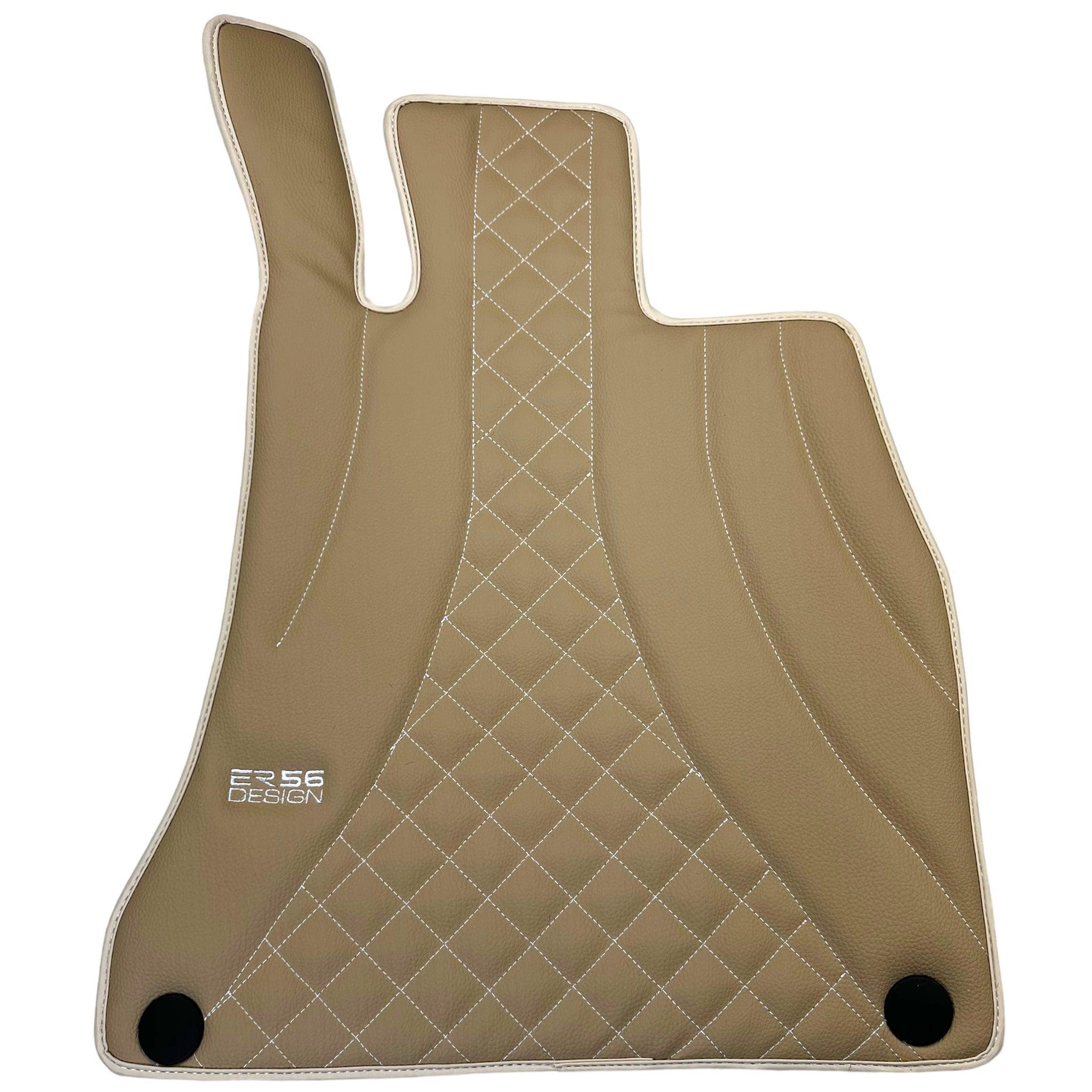 Beige Leather Floor Mats For Mercedes Benz C-Class S205 Wagon Facelift (2018-2023) Hybrid | ER56 Design - AutoWin