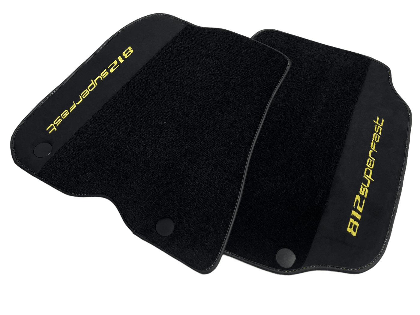 Black Floor Mats For Ferrari 812 Superfast With Alcantara Leather Yellow Edition - AutoWin