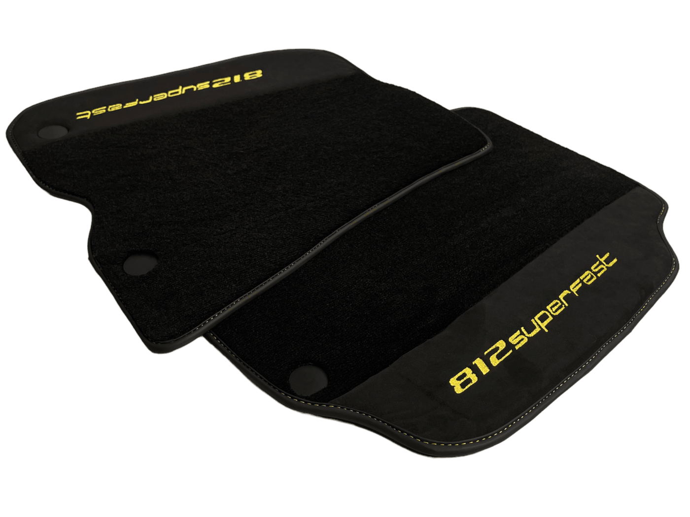 Black Floor Mats For Ferrari 812 Superfast With Alcantara Leather Yellow Edition - AutoWin