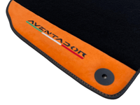 Black Floor Mats for Lamborghini Aventador With Orange Alcantara Leather - AutoWin