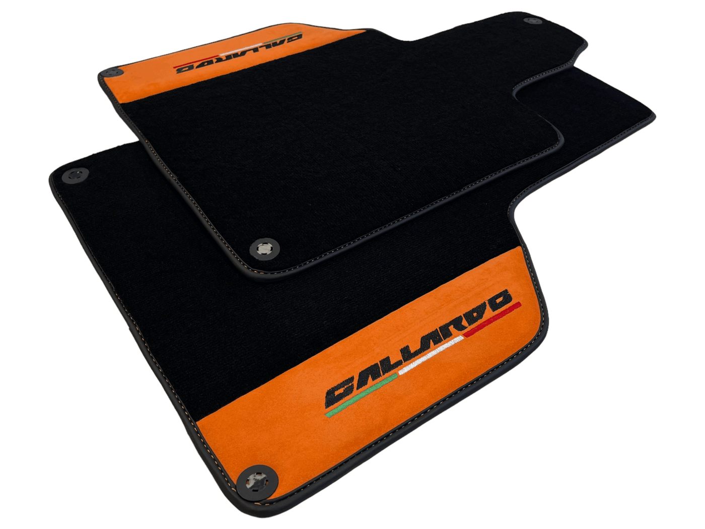 Black Floor Mats for Lamborghini Gallardo With Orange Alcantara Leather - AutoWin