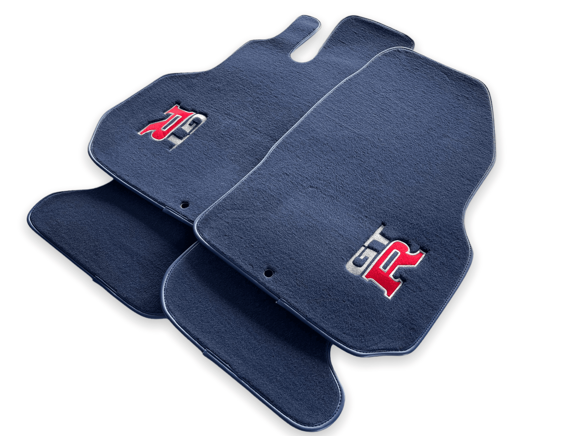 Floor Mats for Nissan GT-R Tailored Dark Blue Carpets Set With GTR Emblem - AutoWin