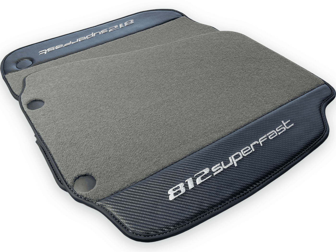 Gray Floor Mats For Ferrari 812 Superfast With Carbon Fiber Leather - AutoWin